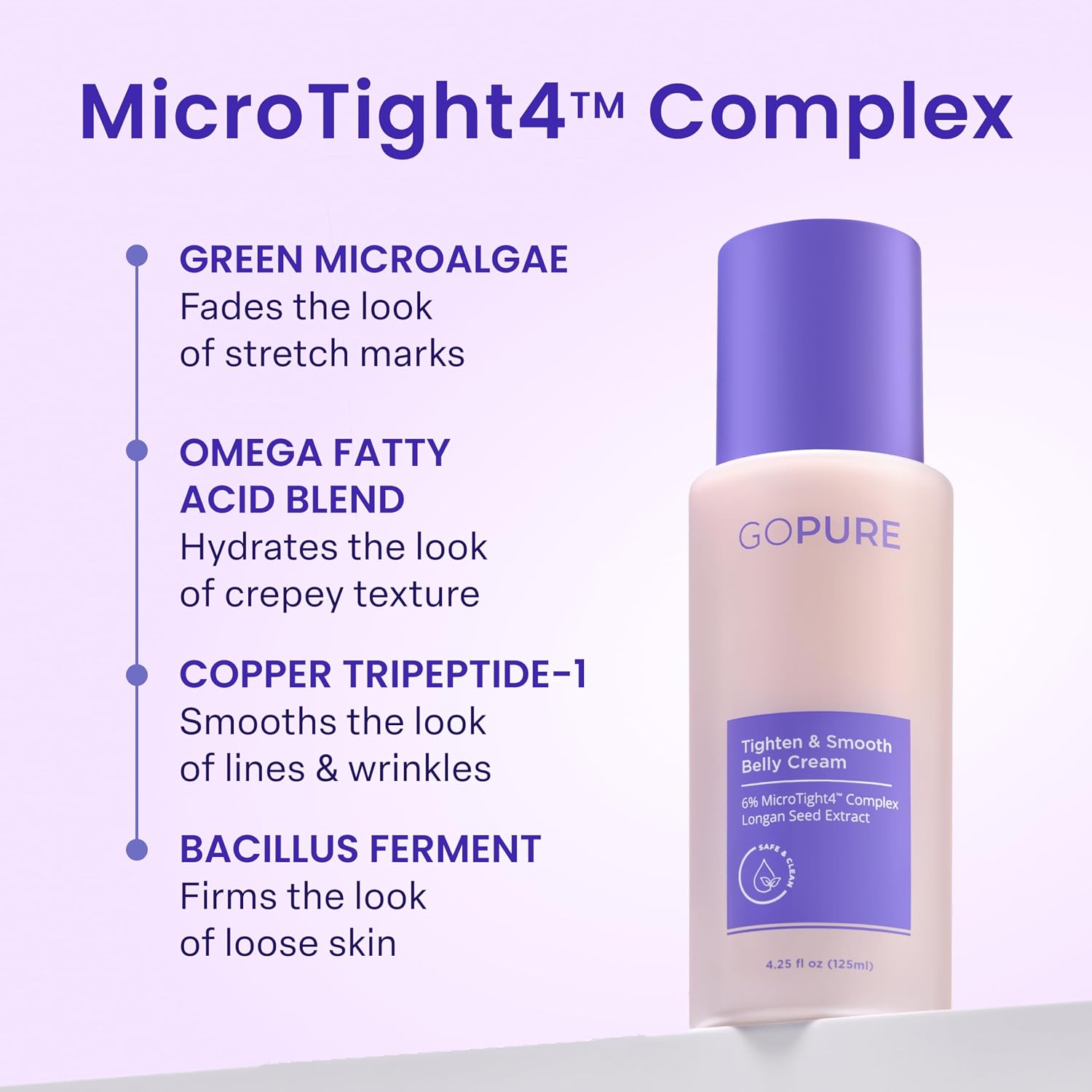 Gopure Tighten & Smooth Belly Cream - Clinically Tested With Microtight4 Complex To Reduce The Appearance Of Cellulite & Stretch Marks - Quick Absorbing For Smoother, Firmer-Looking Skin, 4.25Oz