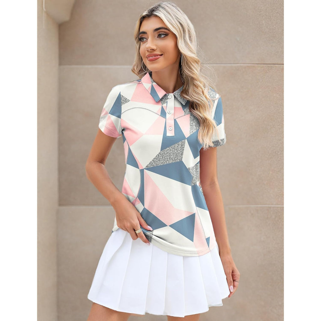 Womens Golf Polo Shirts Collared Short Sleeve T Shirt Lightweight Moisture Wicking Polo Casual 3 Buttons Outfits