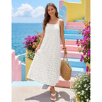 Merokeety Women'S Summer Spaghetti Straps Sundress 2026 Casual Sleeveless Floral Lace Eyelet Boho Beach Maxi Dress