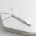 MignonandMignon 4 Sided Engraved Bar Necklace Personalized | Coordinates Name Necklace for Women Gold Silver | Custom Engraved Pendant Mom Gift Mothers Day Birthday