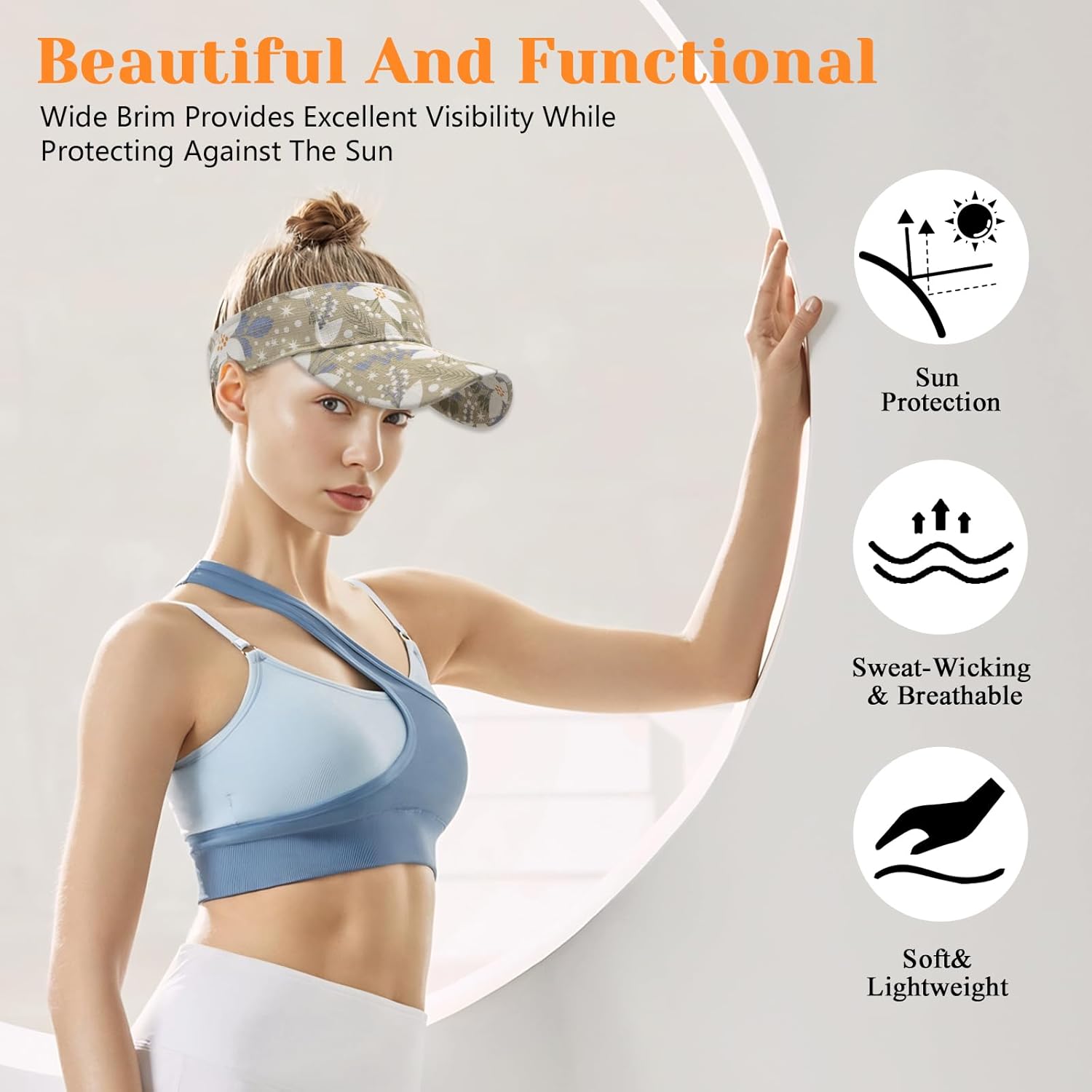 YAMEIZE Sun Visors for Women Men - Print Flower Running Golf Tennis Sun Hat Adjustable Ponytail Baseball Cap for Sport