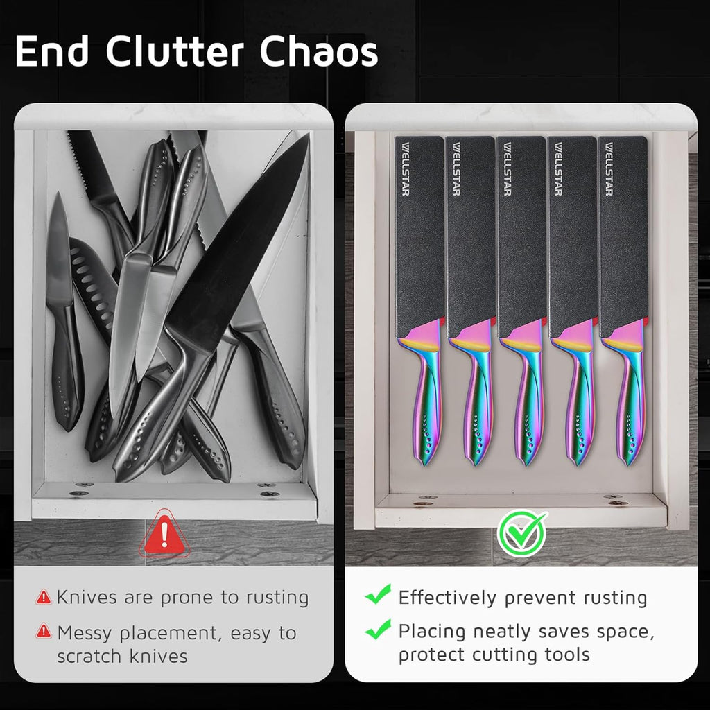 WELLSTAR Knife Edge Guards 8 Inch, Universal Blade Covers, BPA Free ABS Protective Blade Sheaths, Non-Scratch Felt Lining Kitchen Knives Covers (Knives not included)