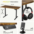 Furmax Electric Standing Desk, 45 X 24 Inches Sit Stand Up Desk, Sit Stand Height Adjustable Home Office Desk With 4 Height Position Memory (Rustic Brown, 45)