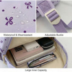 Crossbody Backpack With Bow, Travel And Campus Style Backpack For Women, Elegant Purple