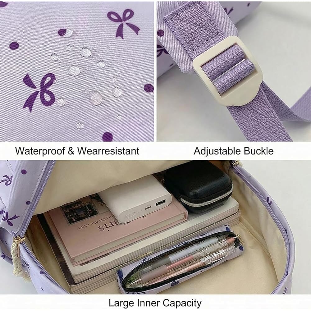 Crossbody Backpack With Bow, Travel And Campus Style Backpack For Women, Elegant Purple