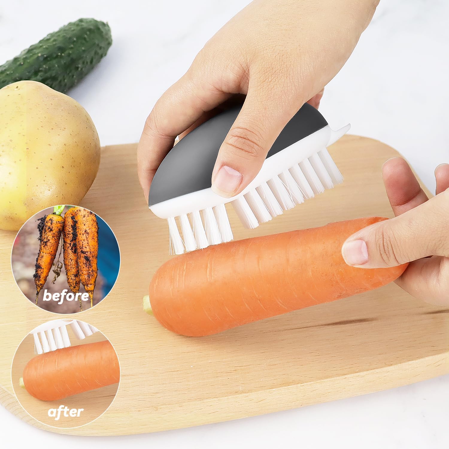 Vegetable Brush Potato Scrubber Brush Non Slip Comfortable Fruit Cleaning Tools For Washing Fruit Mushrooms Carrot Or Tough-Skinned Vegetables (1 Pack Grey)