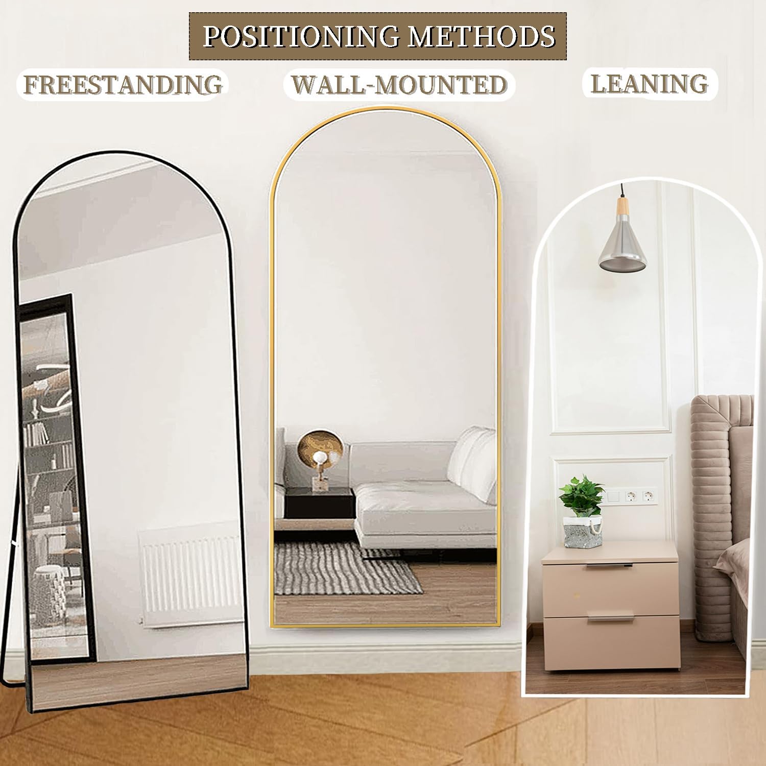 Ogcau Full Length Mirror, 70"X26" Arched Full Body Floor Mirror With Stand, Hanging Or Leaning, Standing, Wall Mounted With Aluminum Frame For Bedroom Living Room (Gold)