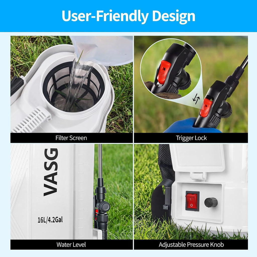 Battery Powered Backpack Sprayer 4 Gallon, 21V 2.6Ah Electric Weed Pump Sprayer With 6 Nozzles, Telescopic Wand (Stainless Steel + Plastic) For Garden Weed Lawn Yard Clean, Charger Included