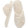 Evshine Summer House Slippers For Women Corduroy Cross Bow Indoor Slippers Open Toe Slip On Bedroom Shoes With Memory Foam