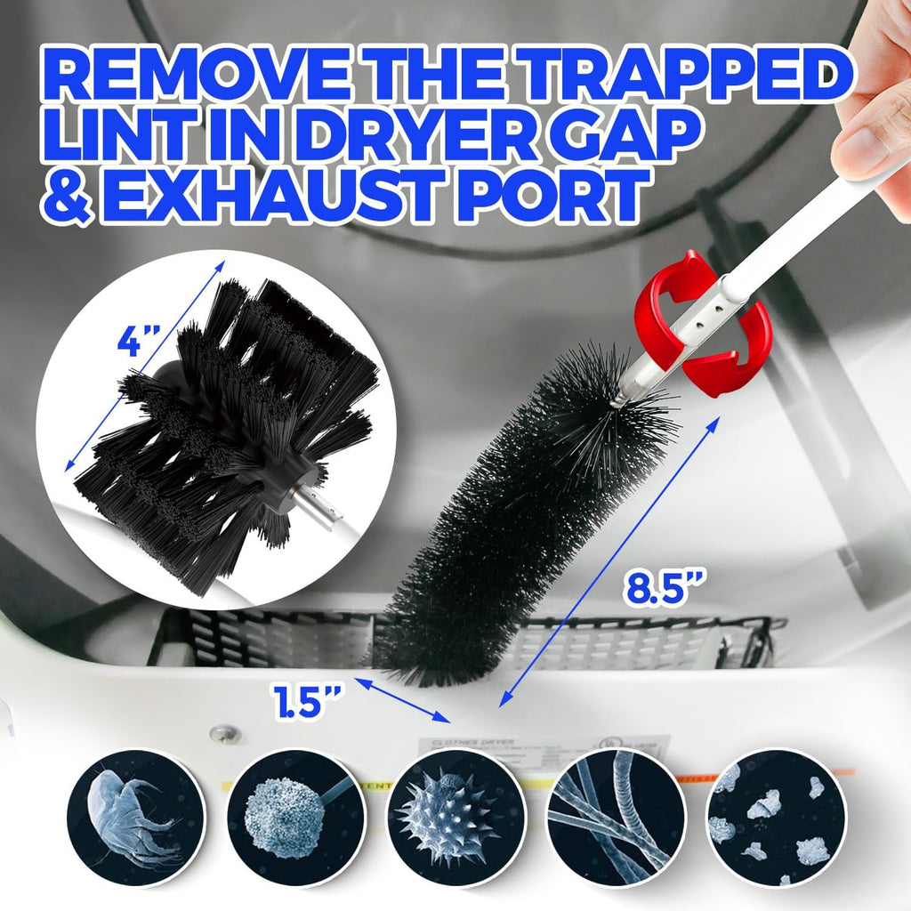 Holikme Dryer Vent Cleaner Kit - 30Ft Fireplace Chimney Brushes Flexible | Dryer Vent Cleaner Brush With Drill Attachment, Removes Years Of Lint Buildup, Improves Airflow, Faster Drying & Fire Safety