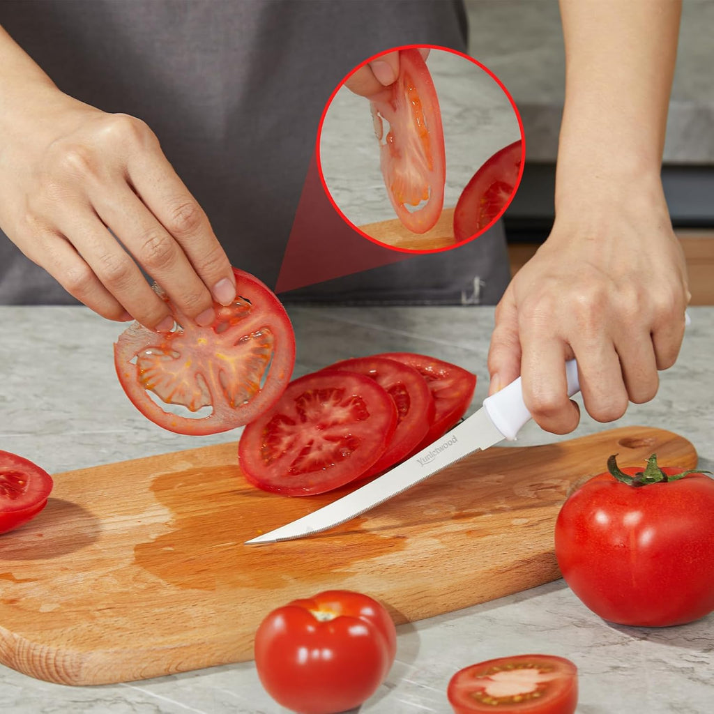 Tomato Knife 3Rd Gen 2-Pack, Serrated Stainless Steel Blade, Ergonomic Handle, Precise Cuts For Tomatoes/Fruits/Veggies (White)