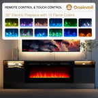 Oneinmil Fireplace Tv Stand With 36" Electric Fireplace, Led Light Entertainment Center, Modern Wood Texture Entertainment Stand With Highlight Storage Cabinet For Tvs Up To 80", 70 Inches, Black