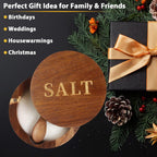 Salt Cellar, Acacia Wood Salt Container With Built-In Spoon & Swivel Lid, Engraved Salt Box, Salt Holder Bowl For Countertop Seasoning Storage