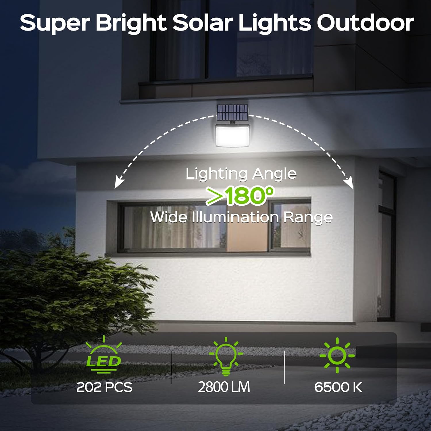 Solar Outdoor Lights, 202 Leds Flood Lights With 16.4 Ft Cable, Remote Control Solar Motion Sensor Outdoor Lights, 3 Modes Solar Powered Security Lights For Outside Patio, Yard, Garage, 2 Pack