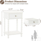 Awasen White Nightstand, Small Side Table With Drawer For Living Room, Farmhouse End Bedside Table With Spindle Wood Legs For Bedroom, Office, White