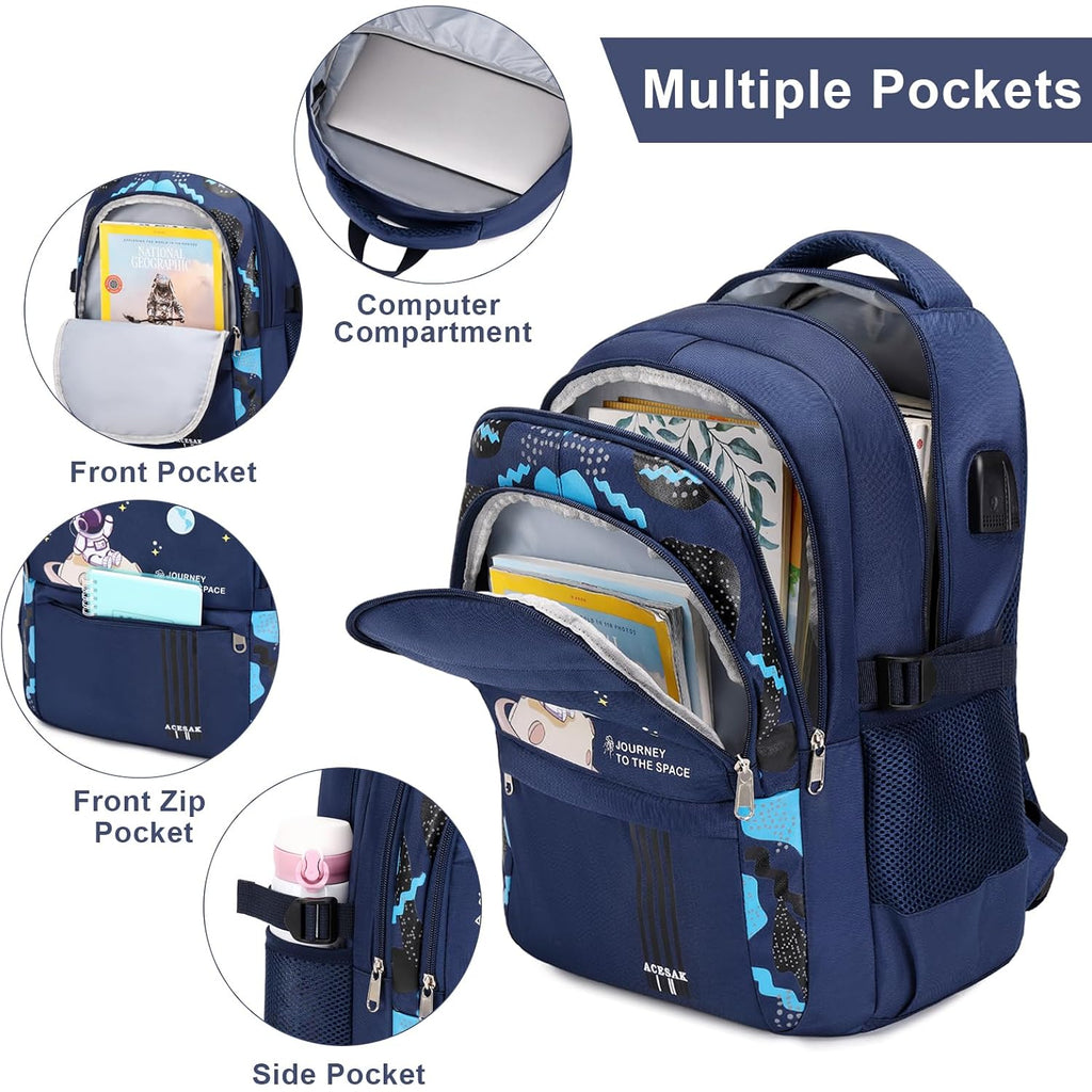 Acesak Backpack For Boys - Boy Backpack Schoolbag For Boys Kids Children Teens Girls Elementary Middle School Bags, Waterproof Lightweight Kids Bookbag Backpacks Casual Daypack With Lunch Bag Set
