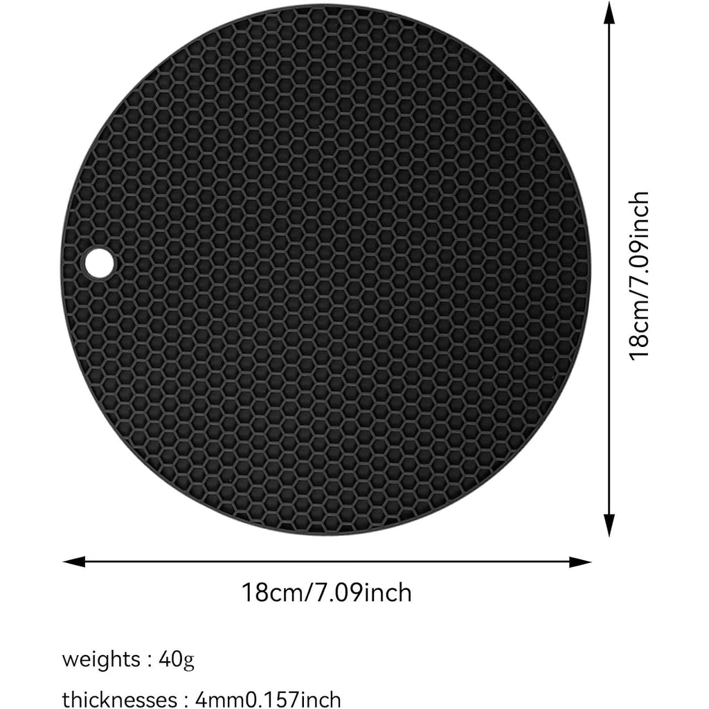 Silicone Trivet Mats,Heat Resistant Pot Holders, Multipurpose Non-Slip Hot Pads For Kitchen Potholders, Hot Dishers, Jar Opener, Spoon Holder, Food Grade Silicone(Black Size Round 7''X7'')