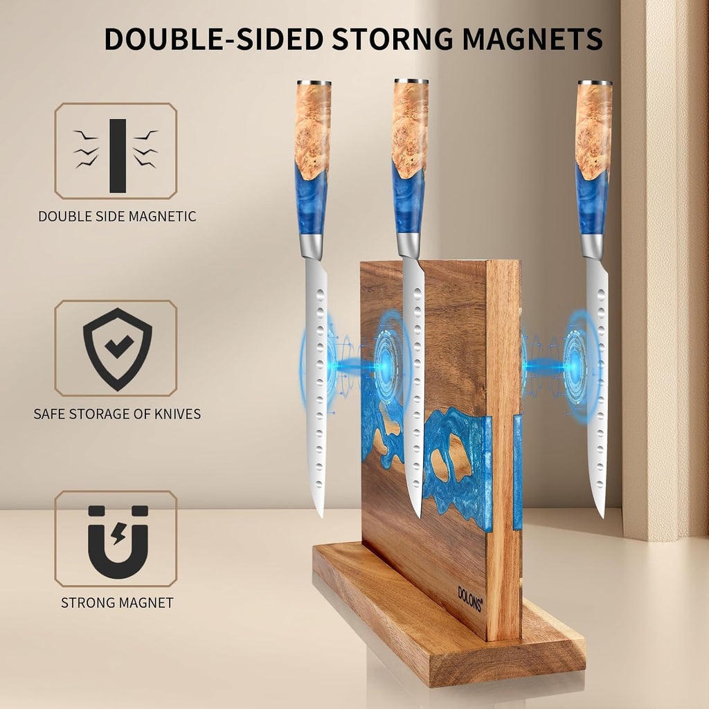 Magnetic Knife Block,Acacia Wood And Resin Kitchen Magnetic Knife Holder，Equipped With Strong Magnets,Multifunctional Double Side Knife Storage Organizer For Kitchen Counter ，Gifts For New Home