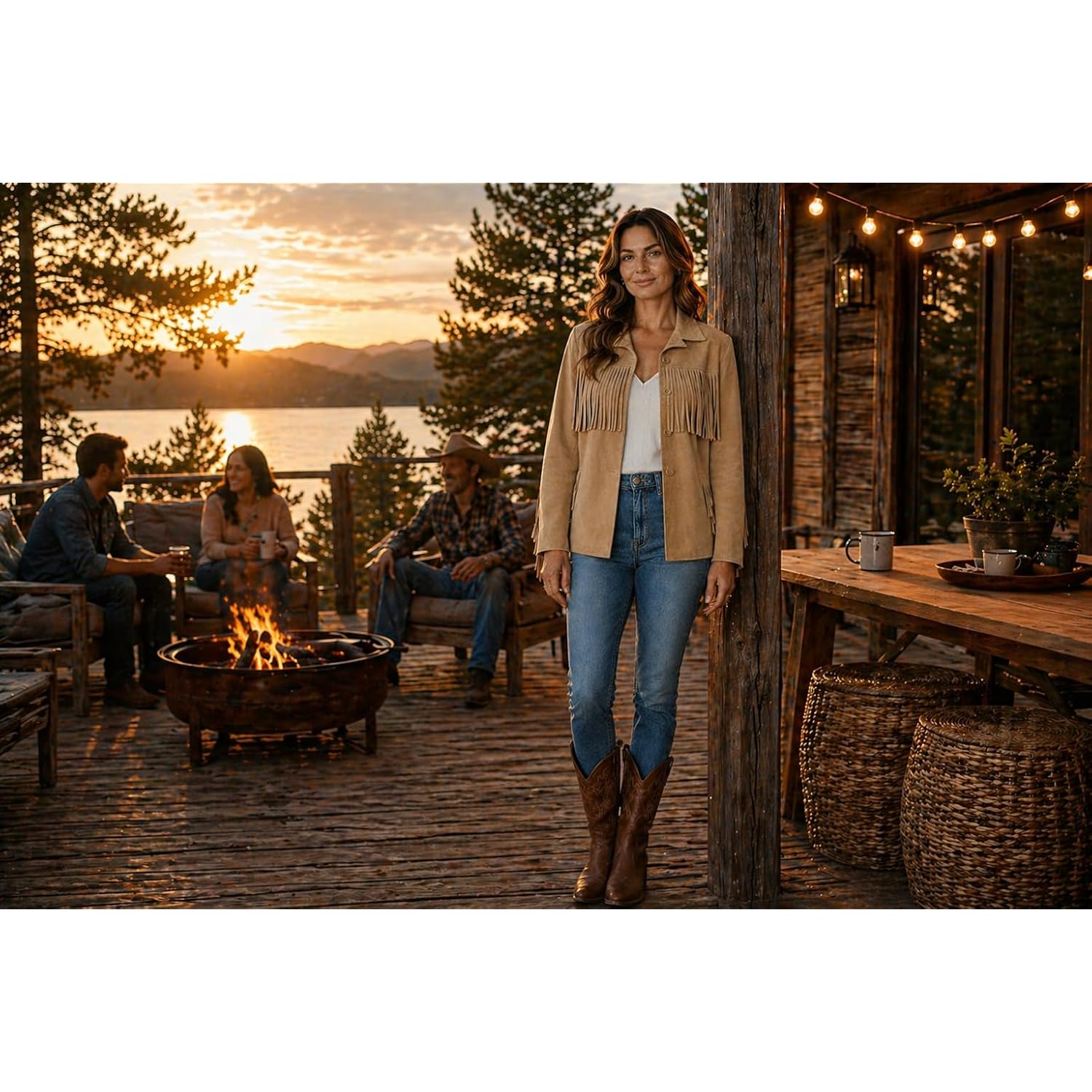 Women’S Buffalo Suede Fringe Jacket, Genuine Leather Western Cowgirl Boho Coat Vintage Style