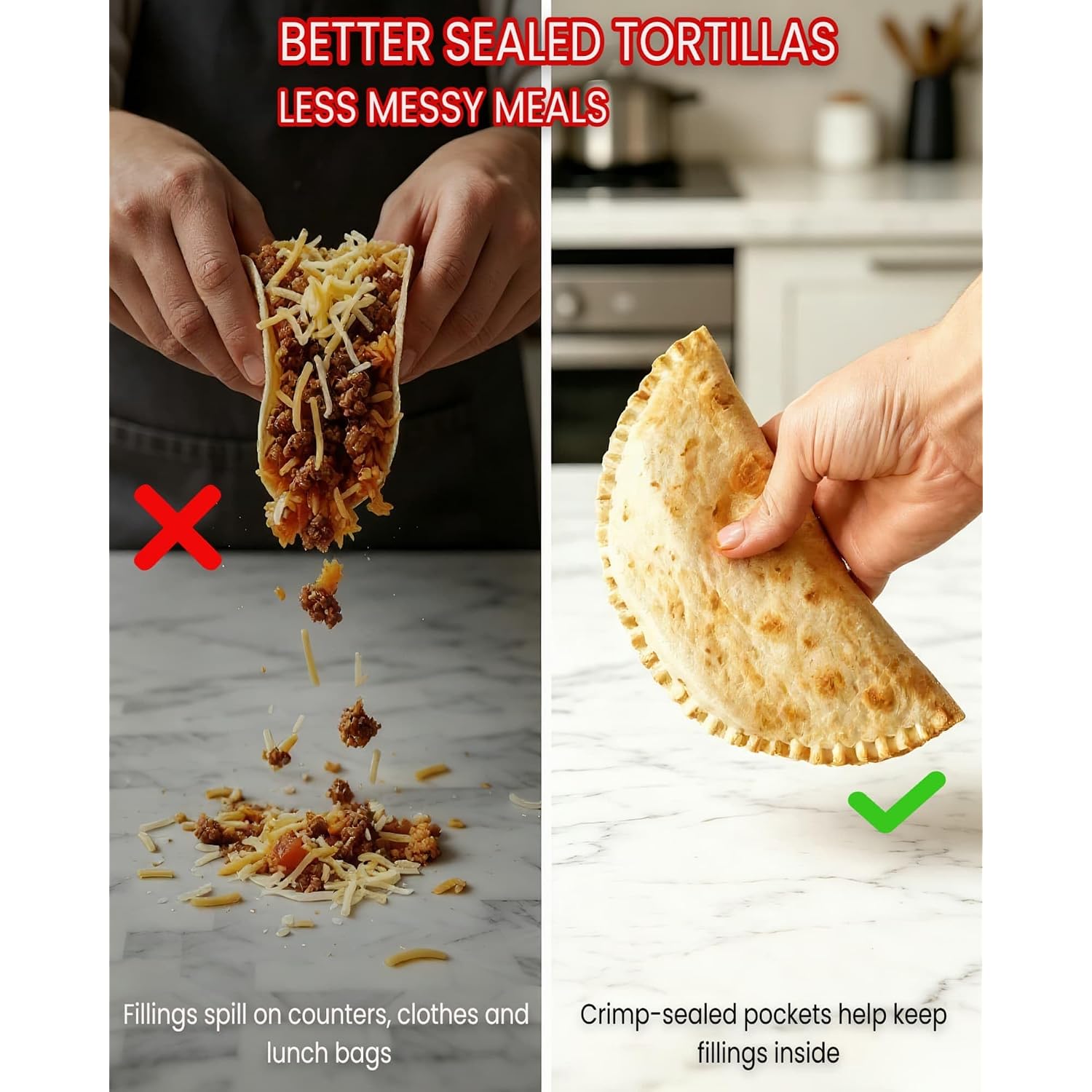 4-Size Nesting Tortilla Sealer & Crimper For Less Filling Mess | 4/6/8/10-Inch Sizes, Bpa-Free Pp; Microwave/Dishwasher Safe, 25Mm Bottom Eject Hole For Quesadillas, Burritos, Dumplings