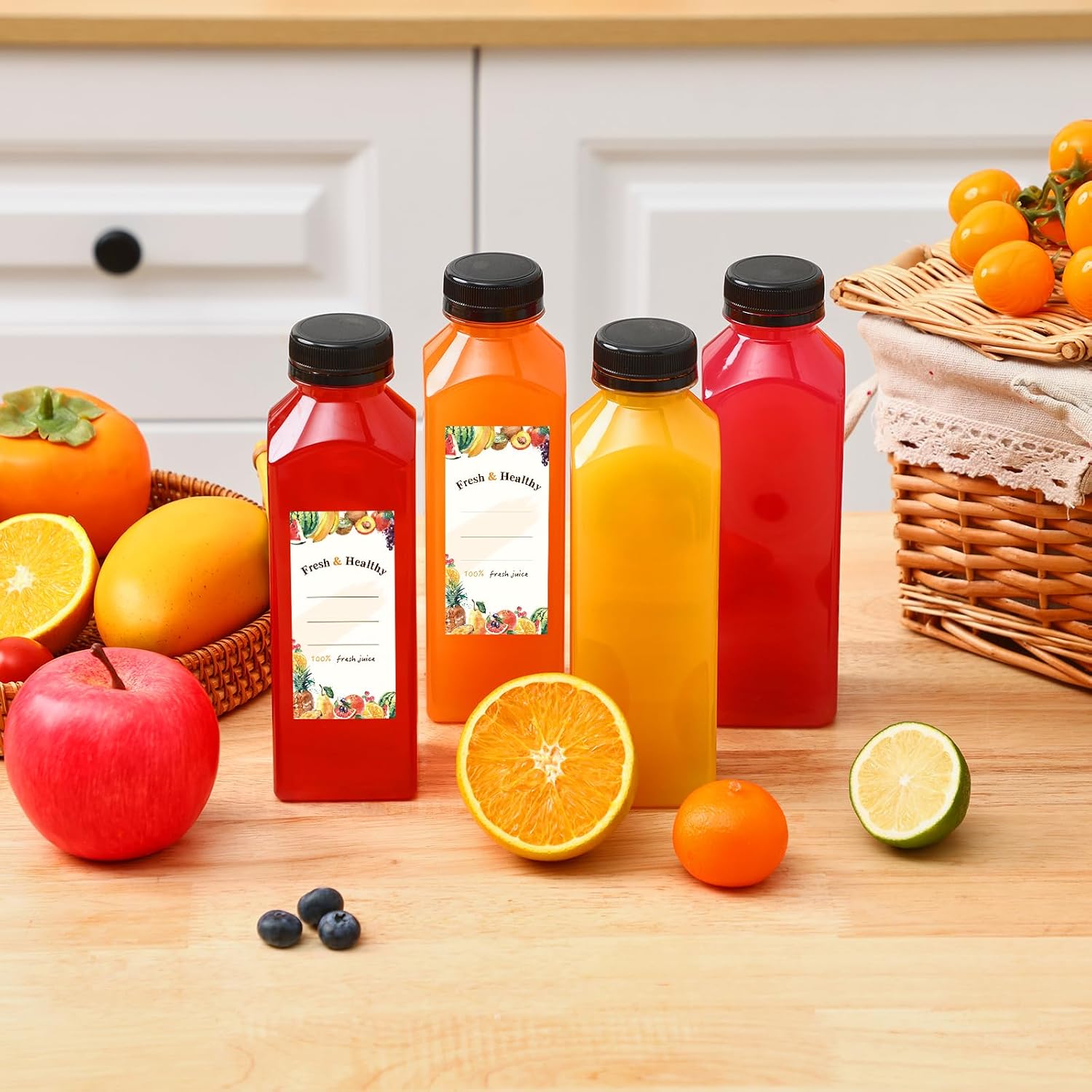 Moretoes 42Pcs 16Oz Plastic Juice Bottles With Caps, Reusable Juicing Bottles With Lids, Clear Containers For Smoothies And Other Beverages