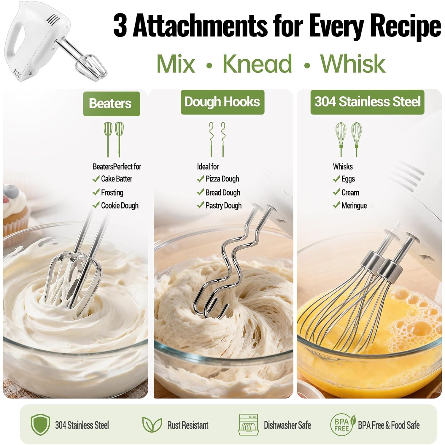 Wepsen 5-Speed Electric Hand Mixer, 4 Large Mixing Bowls Set, Handheld Mixers With Whisks Beater, Stainless Steel Metal Nesting Bowl Measuring Cups Spoons Kitchen Cake Blender For Baking Supplies