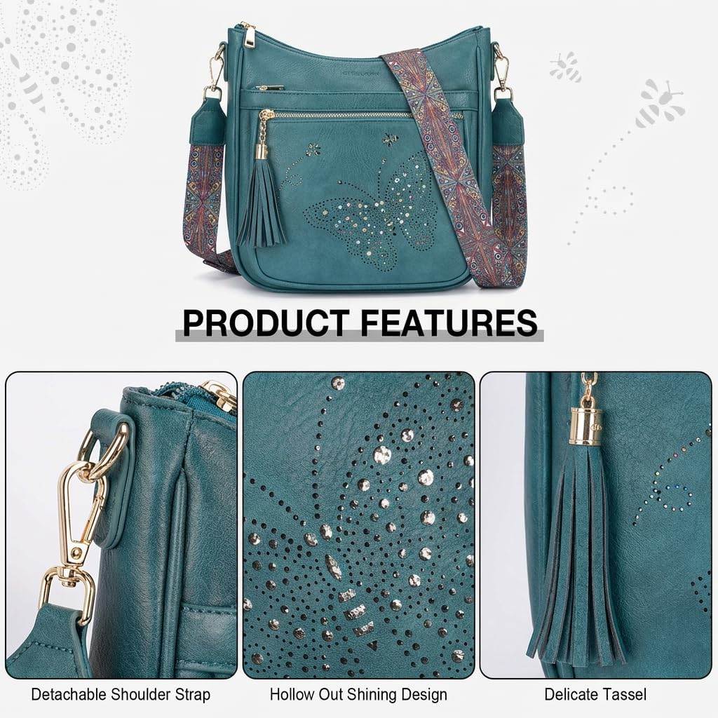 Medium Crossbody Bags For Women Trendy, Women'S Butterfly Shoulder Handbags With Tassel