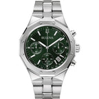 Bulova Men'S Classic 6-Hand Chronograph High Performance Quartz Silver Stainless Steel Watch, Green Dial,Geometric Bezel 24 Hour Time, 44Mm, Style:96B409