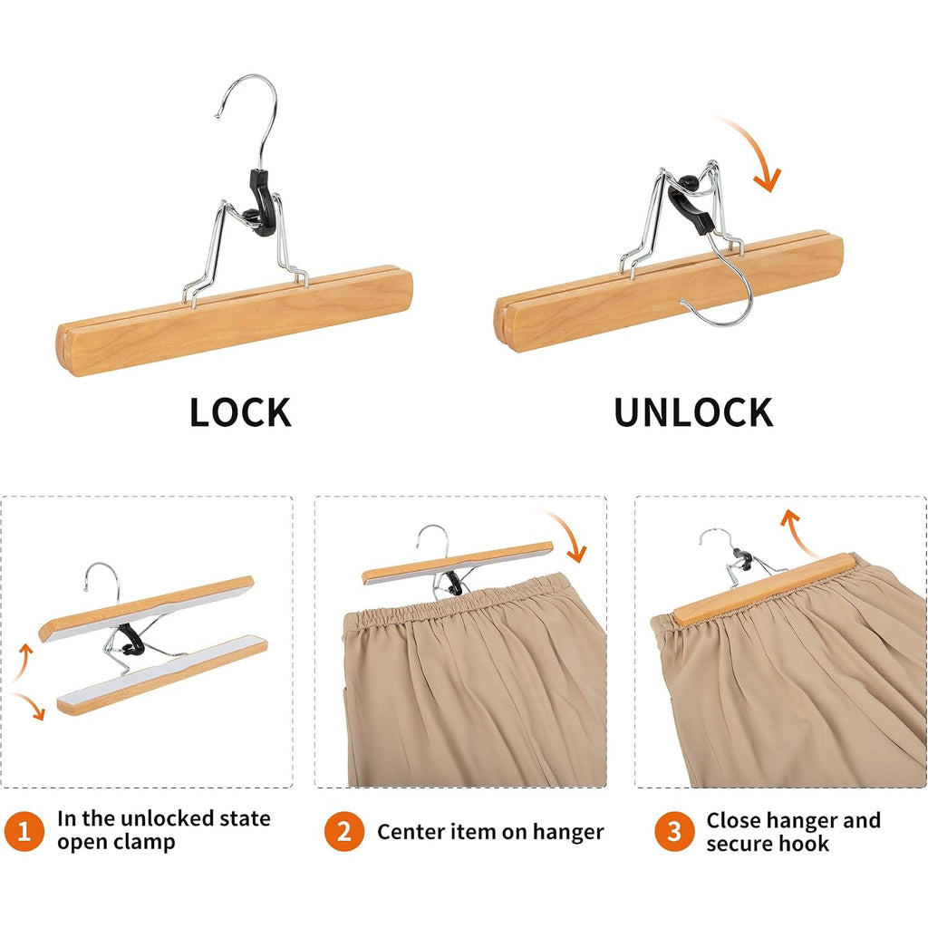 Amazon Basics Sturdy Wooden Pants Hangers For Closet Organization, Natural, 10-Pack
