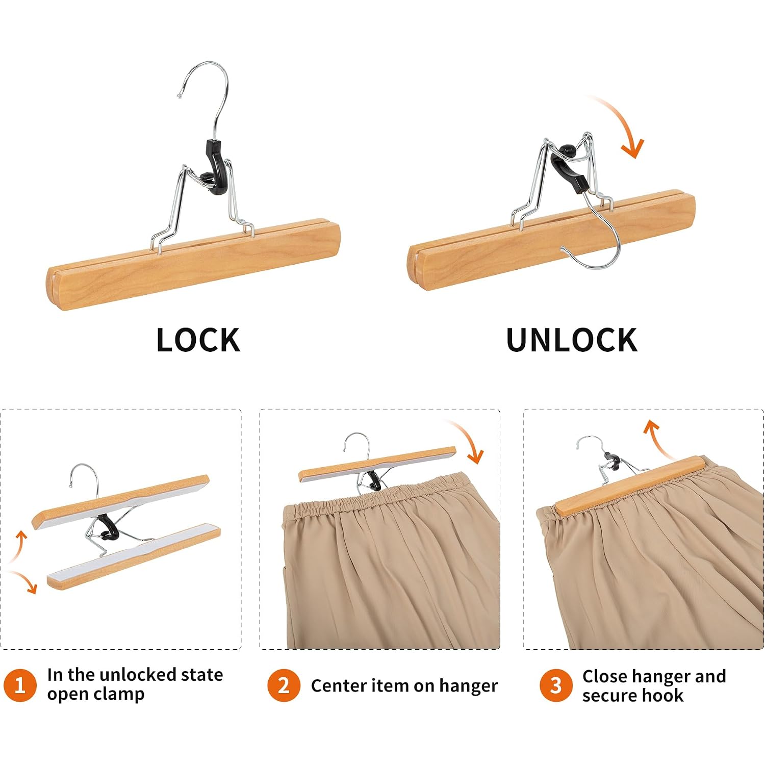 Amazon Basics Sturdy Wooden Pants Hangers For Closet Organization, Natural, 10-Pack
