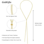 Chunky Long Y Necklace for Women, Waterproof Herringbone Drop Dangle Necklace, Adjustable Lightweight Trendy Fashion Slip Tie Necklace, Thin Layered Choker Chest Chain