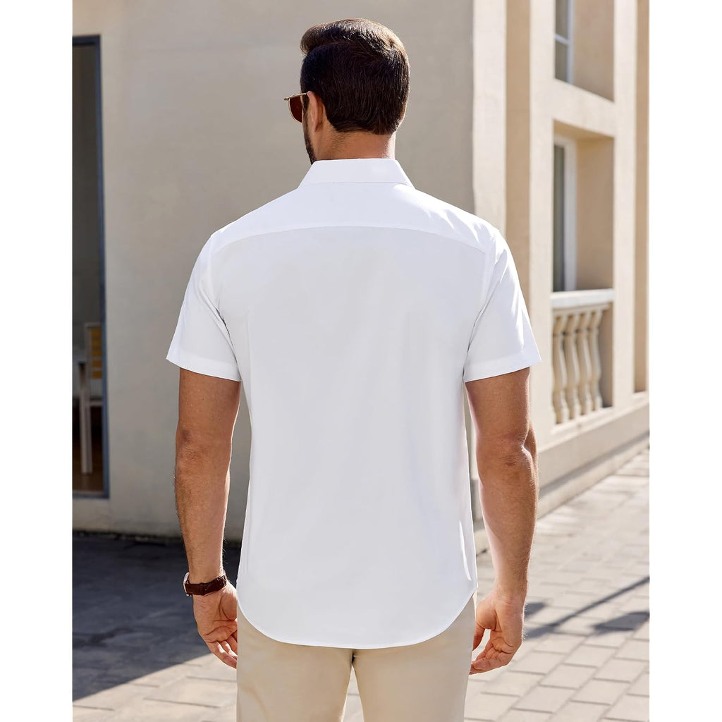 Men'S Short Sleeve Dress Shirts Stain Shield Formal Button Down Shirt Business Casual Stretch Tops Dating Wedding