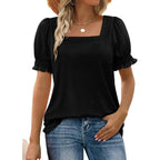 Tops for Women Summer Casual Ruffle Trim Sleeve Square Neck T Shirts