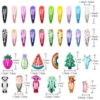 Funtopia Hair Clips For Girls,100 Pcs No Slip Metal Snap, Barrettes For Kids Teens Women, Cute Candy Color Cartoon Design Hair Pins (Animals Fruits Crowns Stars)