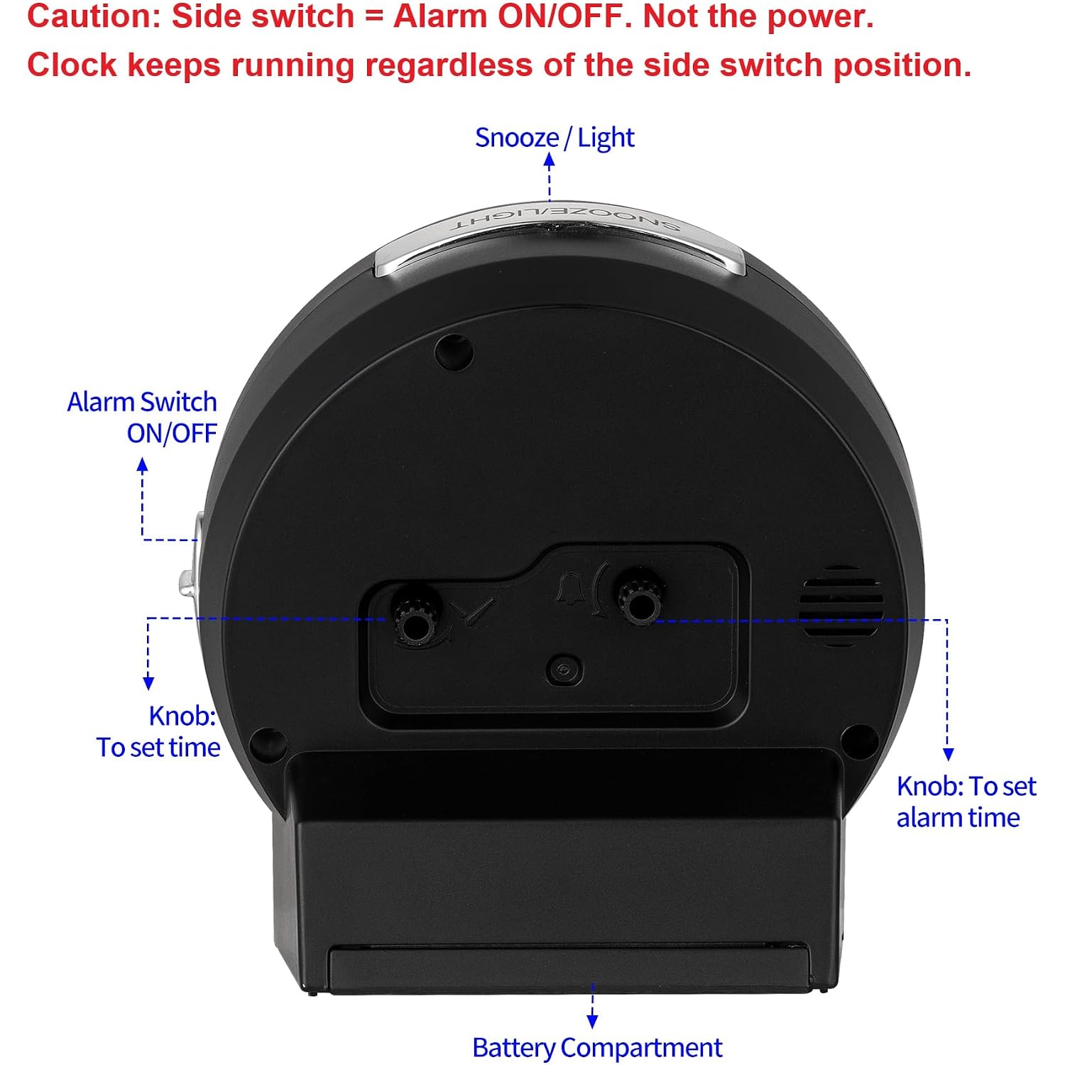 Tinload 4.3" No Ticking Analog Alarm Clock,Silent Readable For Seniors,Easy To Set,Gradual Rise Alarm,Big Numbers,On/Off Switch On Side,Gentle Wake,Snooze,Lighted On Demand,Battery Operated,Black