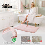 Ilango Pink Bathroom Rugs 24" × 17" Non Slip & Super Absorbent Extra Thick Soft, Washable Bath Mat For Floor, Non Shedding Microfiber Plush Holiday Bath Rug With Rubber For Shower Sink