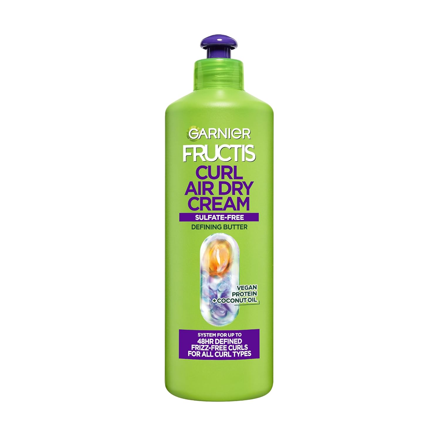Garnier Fructis Curl Nourish Air Dry Cream XL Leave In Conditioner, Curl Defining Cream with Moisture and Frizz Control For All Curly Hair Types, Made with Vegan Protein & Coconut Oil, 16.9 Fl Oz