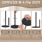 Paper Towel Holder Countertop, Premium Stainless Steel Black Paper Towel Holder with Anti Slip & Waterproof, Freestanding Countertop Paper Towels Holder for Kitchen, Tabletop, Bathroom