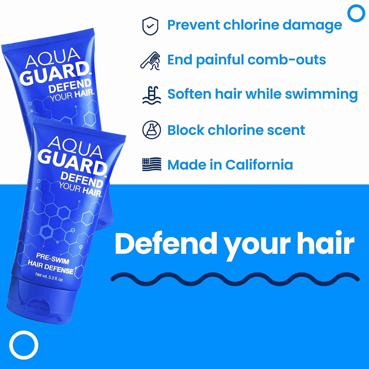 Aqua Guard Pre-Swim Hair Defense | Soft, Tangle-Free Hair After Every Swim | Prevents Chlorine Damage | Made In California | Color Safe, Leaves Hair Smelling Great | 5.3 Oz (2 Pack)