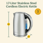 Cuisinart PerfecTemp 1.7-Liter Electric Kettle, Cordless Electric Tea Kettle, 1500W for Fast Heat-Up, 6 Preset Temperatures, 30-Minute Keep Warm, Stay Cool Nonslip Handle, CPK-17P1