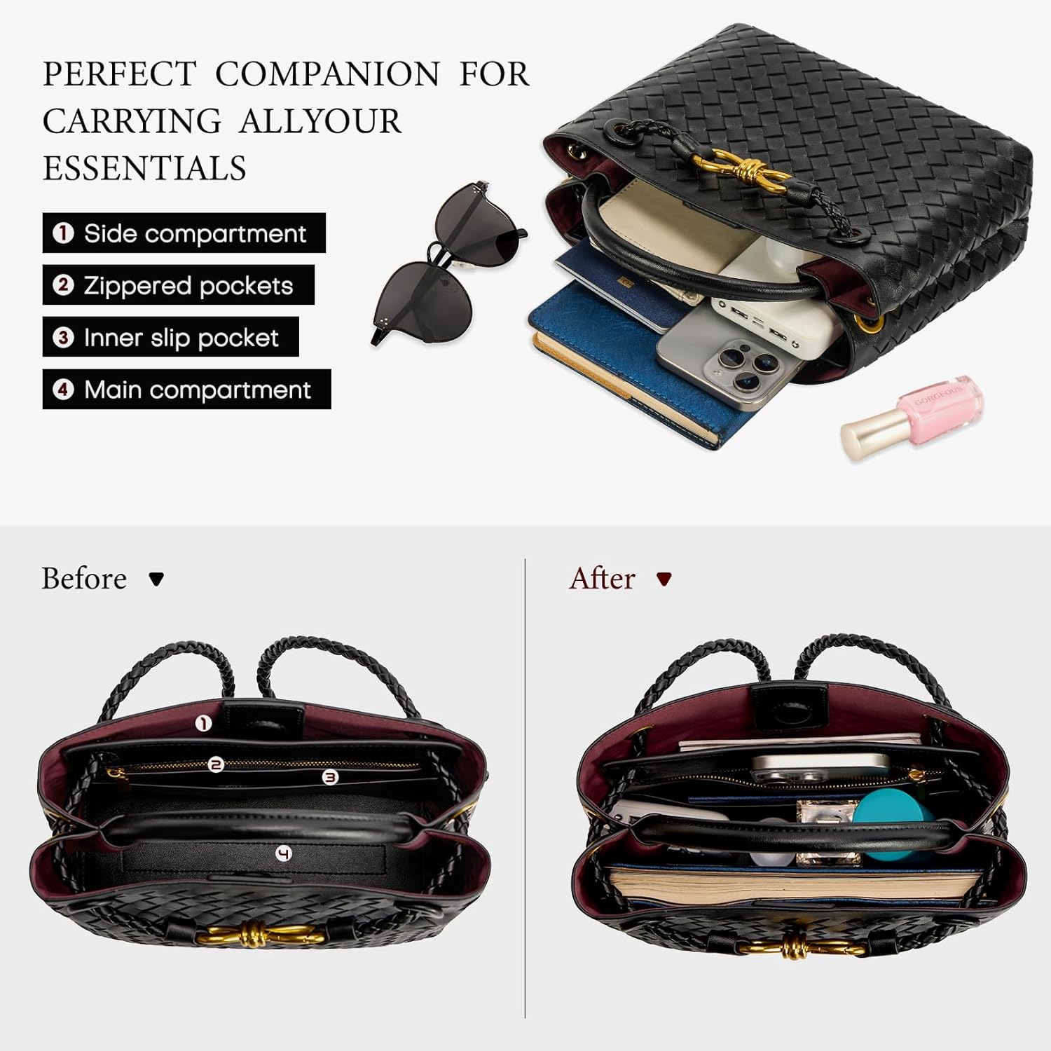 Woven Tote Bag for Women Leather Shoulder Handbag Designer Top Handle Purses