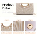 Emprier Pleated Satin Clutch For Women, Elegant Evening Bag Fits Large Smartphones, Formal Wedding Purse With Chain