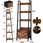 Furologee 5-Tier Ladder Shelf, Ladder Bookshelf With Removable Drawer, Rustic Bookcase Storage Rack Organizer, Wood Metal Freestanding Storage Shelf For Living Room, Home Office, Bedroom, Balcony
