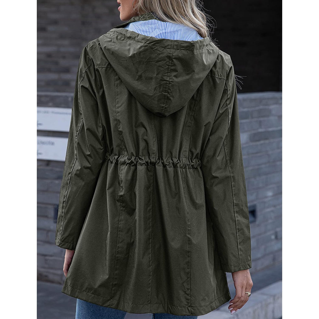 Rain Jacket Women Striped Lined Hooded Lightweight Raincoat Outdoor Waterproof Windbreaker