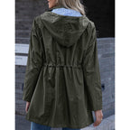 Rain Jacket Women Striped Lined Hooded Lightweight Raincoat Outdoor Waterproof Windbreaker