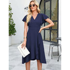 Anrabess Womens Cocktail Dress Semi Formal Wedding Guest Wrap Midi Dresses Summer Western A Line High Low Ruffled Dress