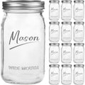 Mason Jars 32 oz,12 Pack Quart Wide Mouth Mason Jar With Airtight Lids,Glass Canning Jars for Fermenting, Pickling,Meal Prep,Overnight Oats & Centerpieces