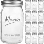 Mason Jars 32 oz,12 Pack Quart Wide Mouth Mason Jar With Airtight Lids,Glass Canning Jars for Fermenting, Pickling,Meal Prep,Overnight Oats & Centerpieces