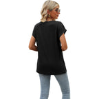 Womens Summer Tops 2026 Cap Sleeve Trendy V Neck Loose Fit T Shirts