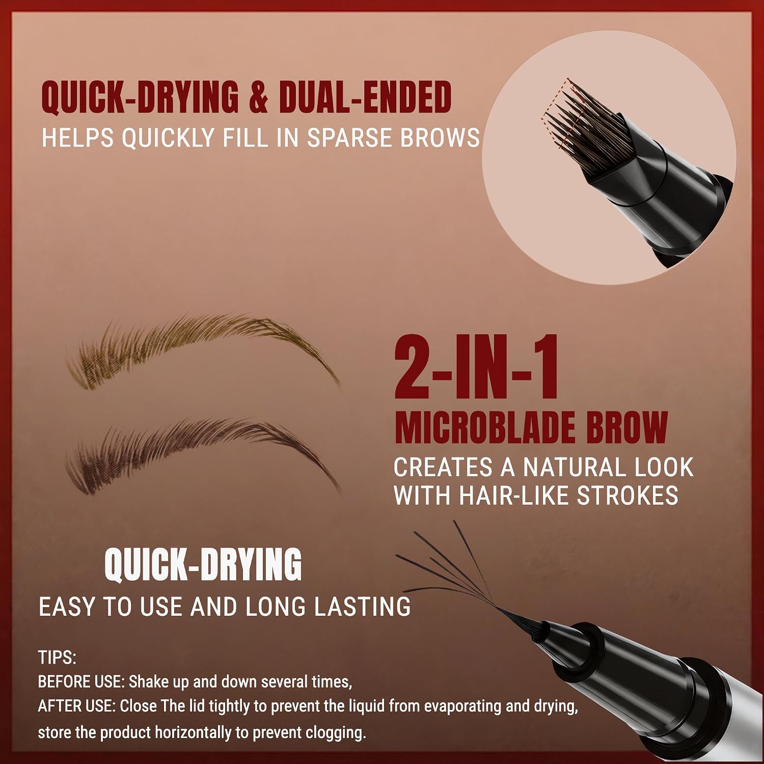 Eyebrow Pencil For Women, 2-In-1 Microblading Eyebrow Pen With 4D Square & Ultra-Fine Tips, Waterproof Long-Lasting Brow Pencil, Hair-Like Strokes For Natural Fuller Brows With Brow Brush, Brown